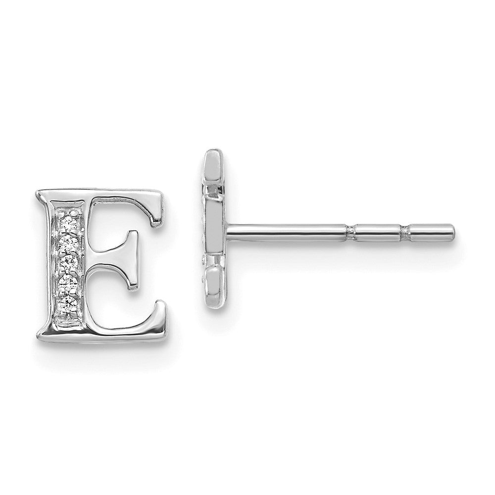 14k White Gold Diamond Initial E Earrings