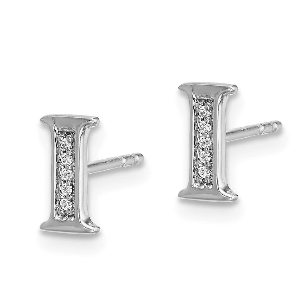 14k White Gold Diamond Initial I Earrings