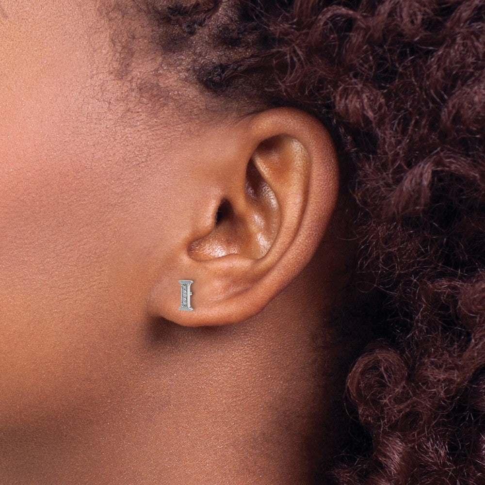 14k White Gold Diamond Initial I Earrings