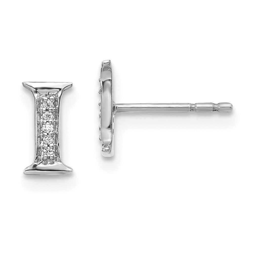 14k White Gold Diamond Initial I Earrings