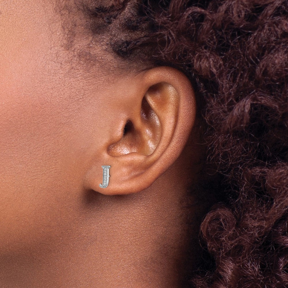 14k White Gold Diamond Initial J Earrings