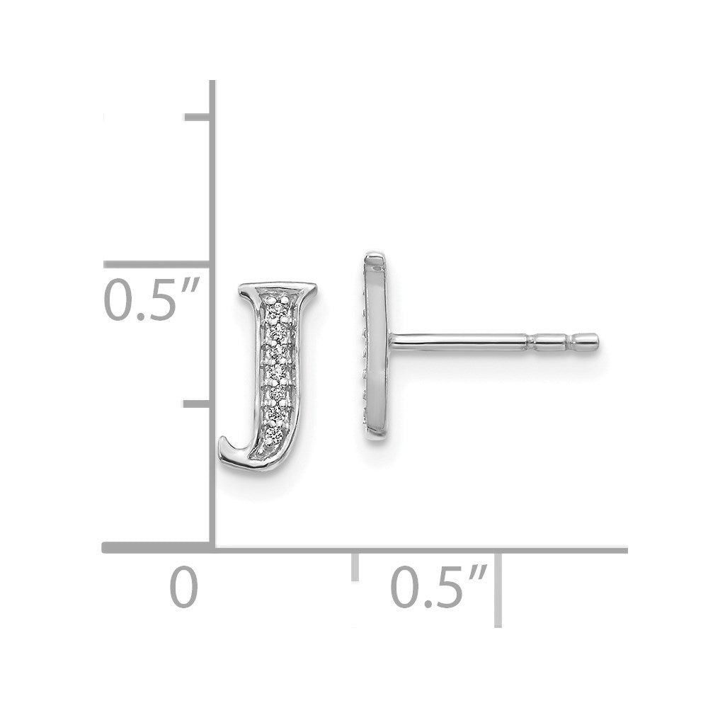 14k White Gold Diamond Initial J Earrings