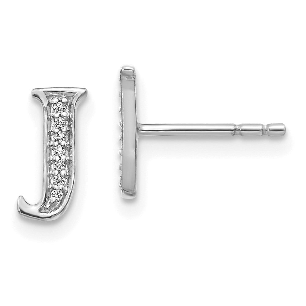14k White Gold Diamond Initial J Earrings