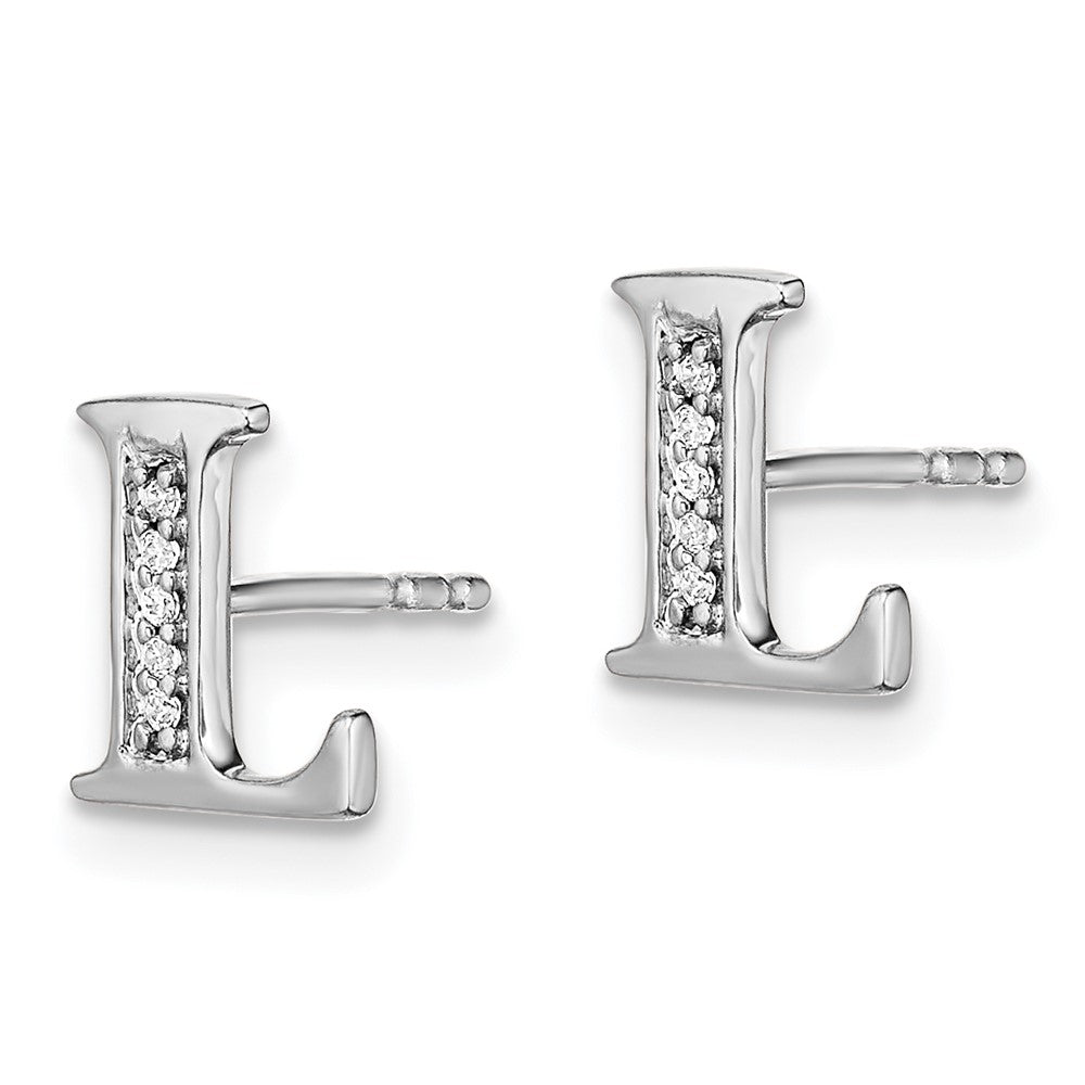 14k White Gold Diamond Initial L Earrings