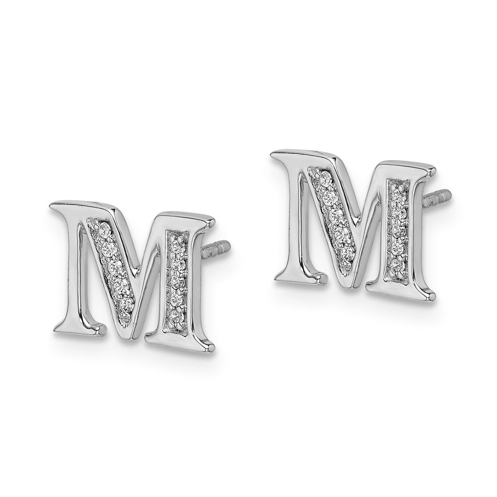 14k White Gold Diamond Initial M Earrings