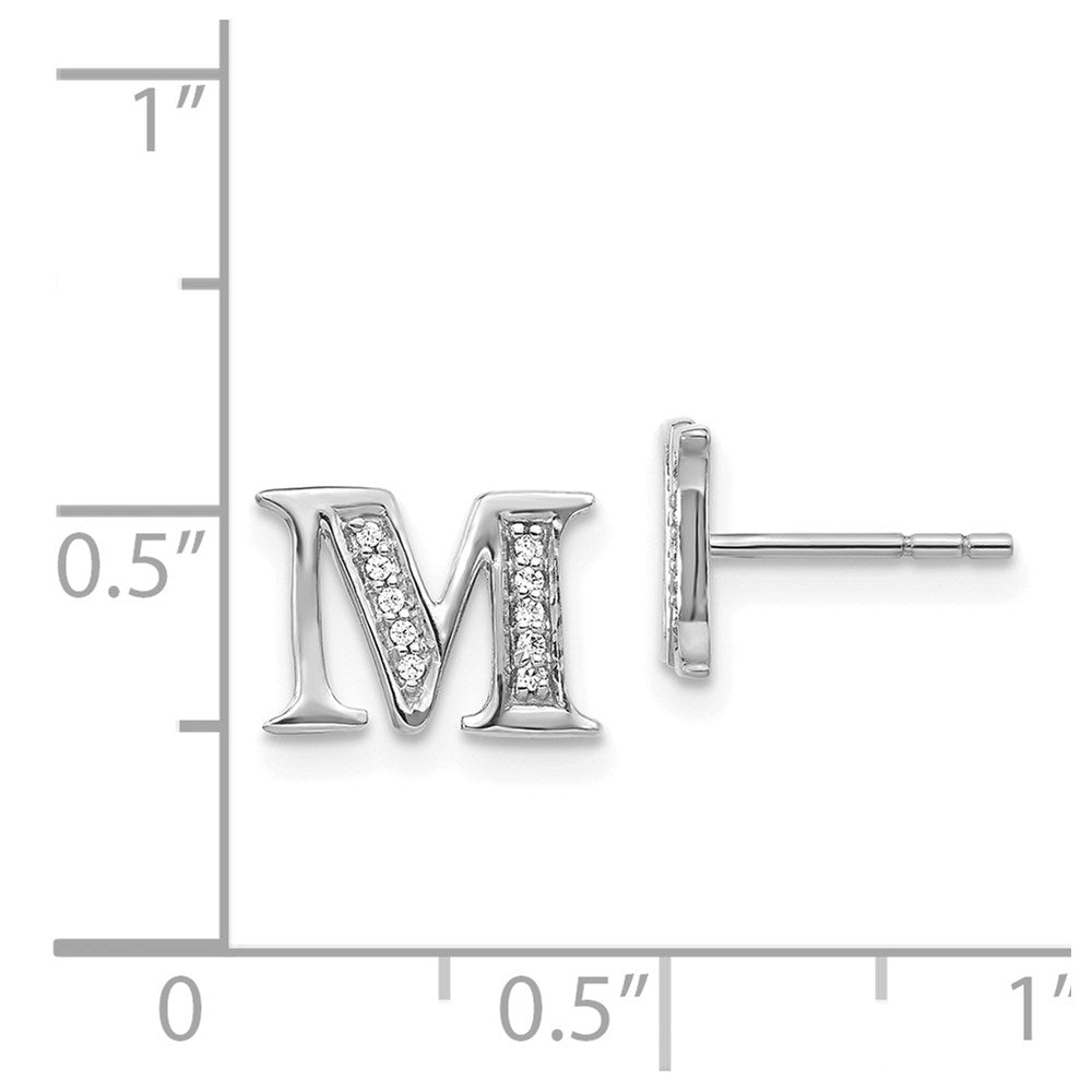 14k White Gold Diamond Initial M Earrings