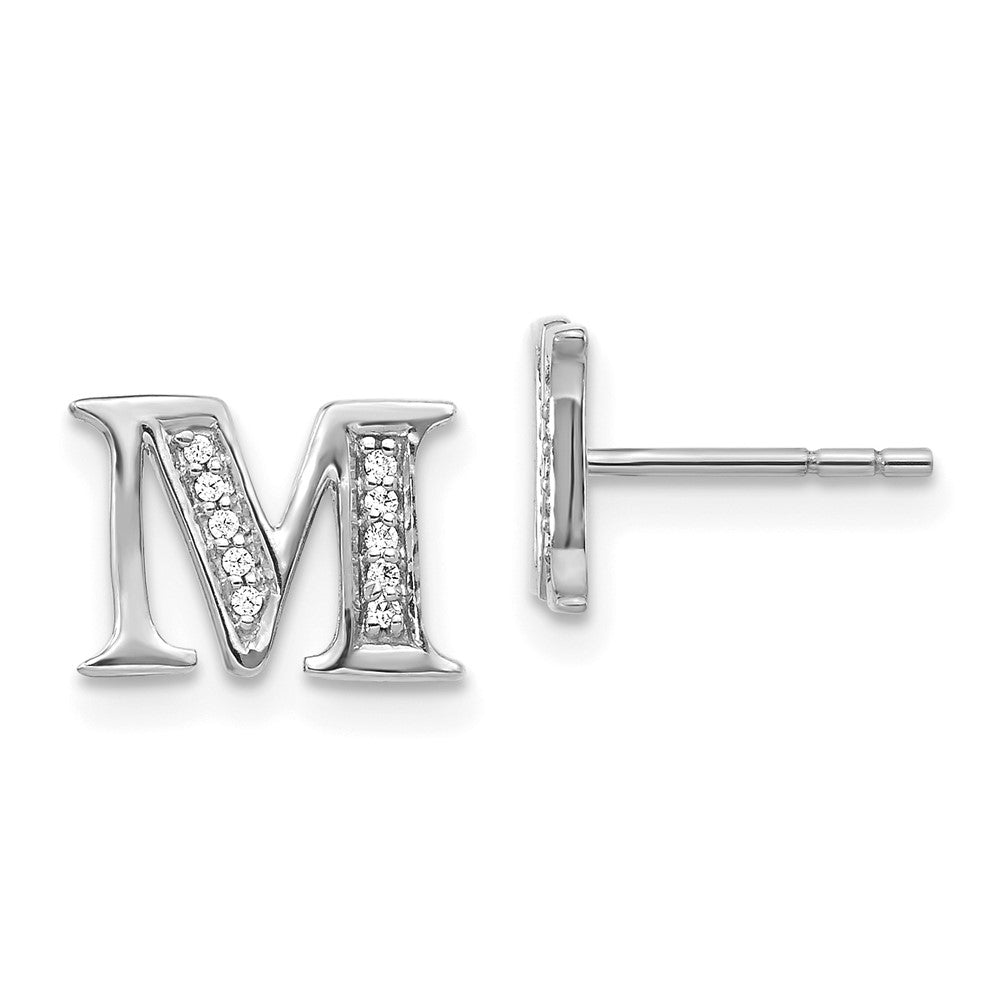 14k White Gold Diamond Initial M Earrings