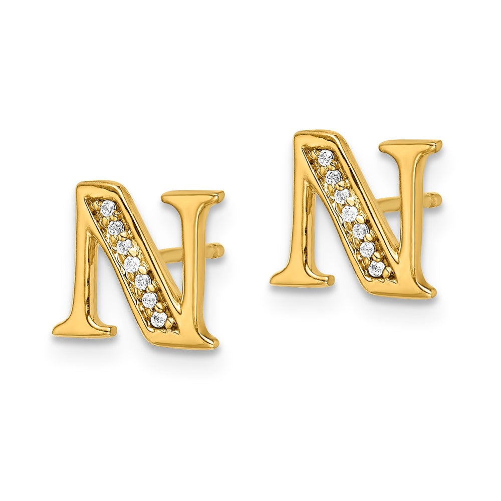 14k White Gold Diamond Initial N Earrings