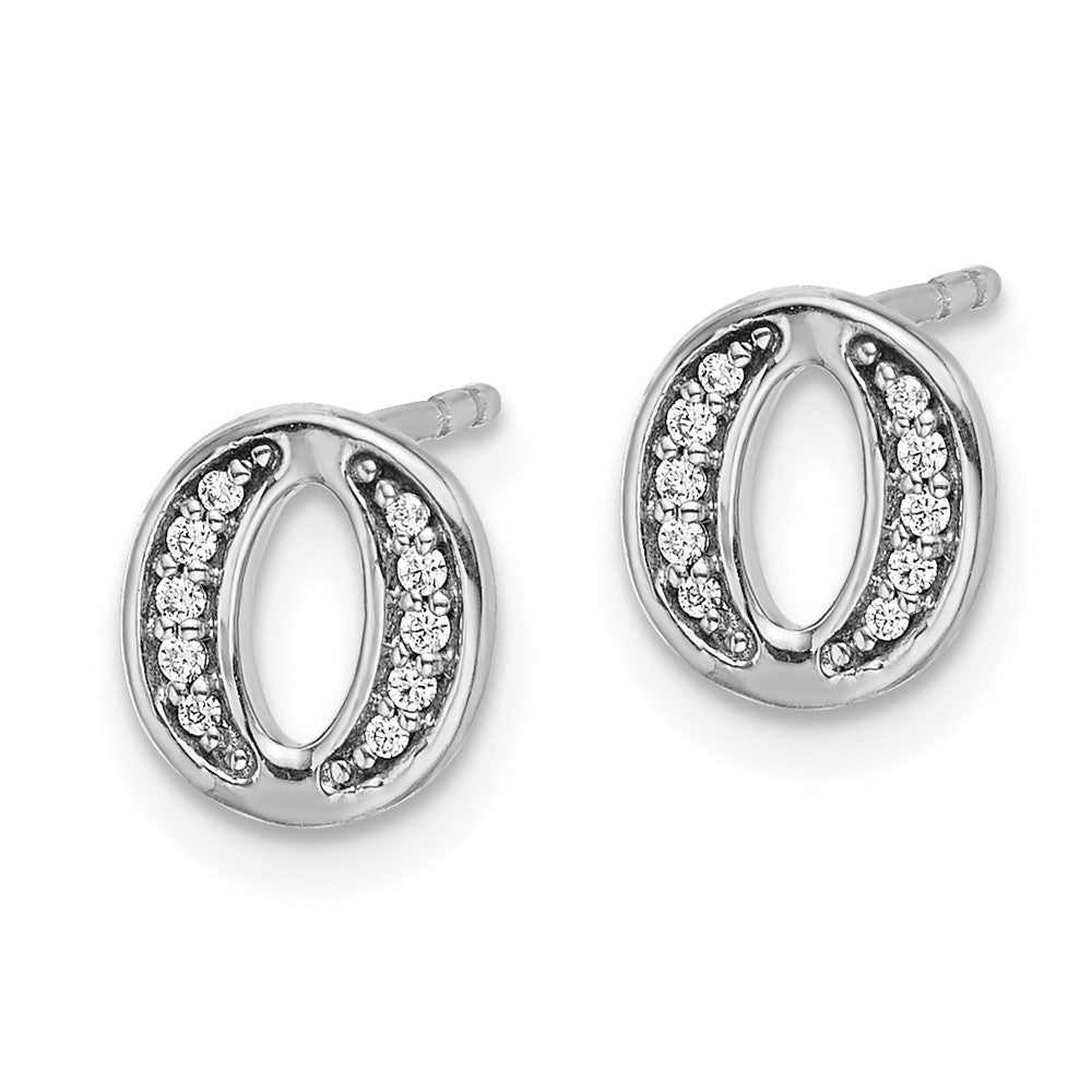 14k White Gold Diamond Initial O Earrings