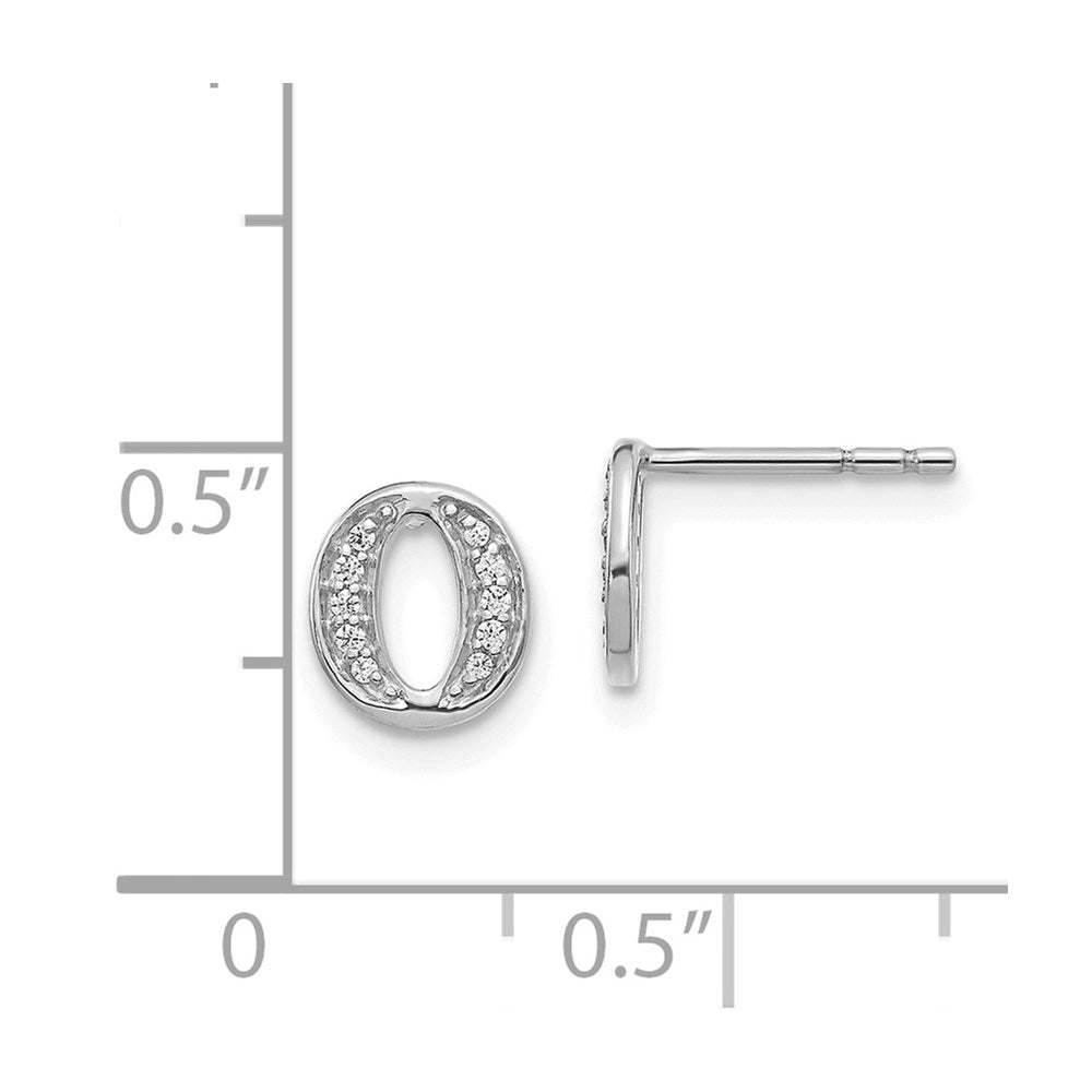 14k White Gold Diamond Initial O Earrings