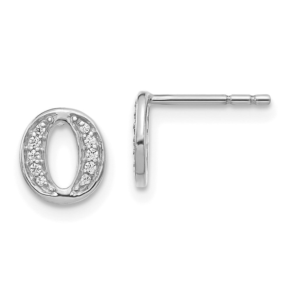 14k White Gold Diamond Initial O Earrings