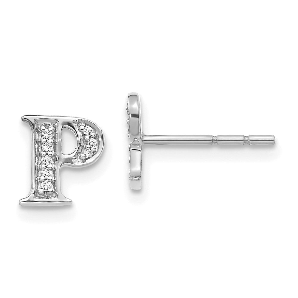 14k White Gold Diamond Initial P Earrings