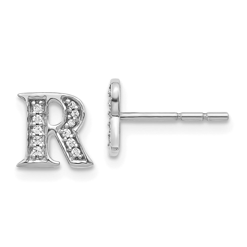 14k White Gold Diamond Initial R Earrings