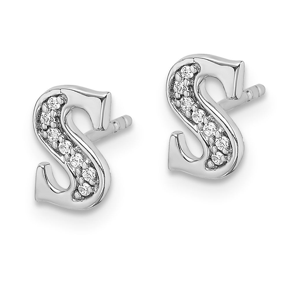 14k White Gold Diamond Initial S Earrings