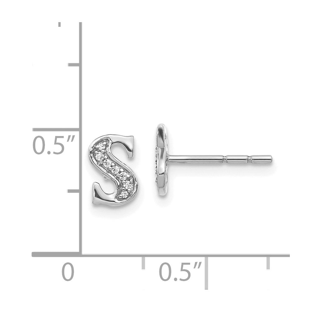 14k White Gold Diamond Initial S Earrings