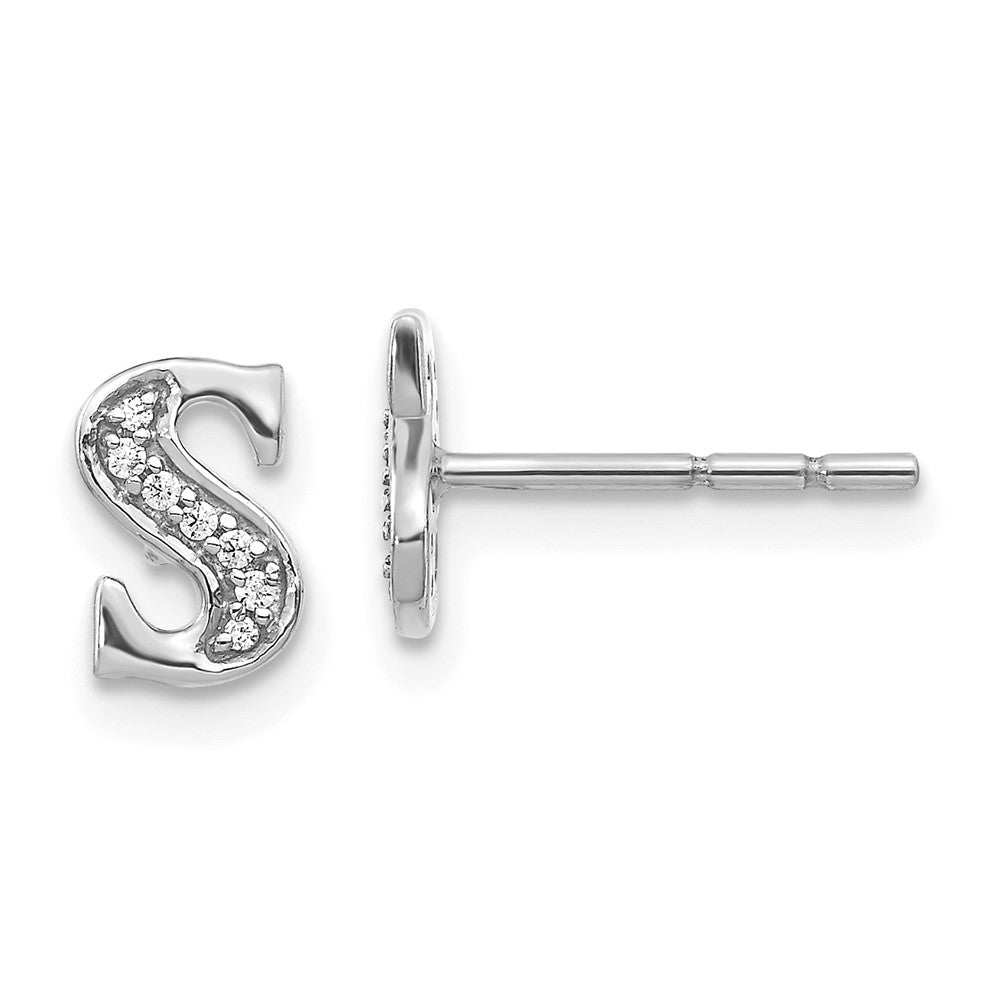 14k White Gold Diamond Initial S Earrings