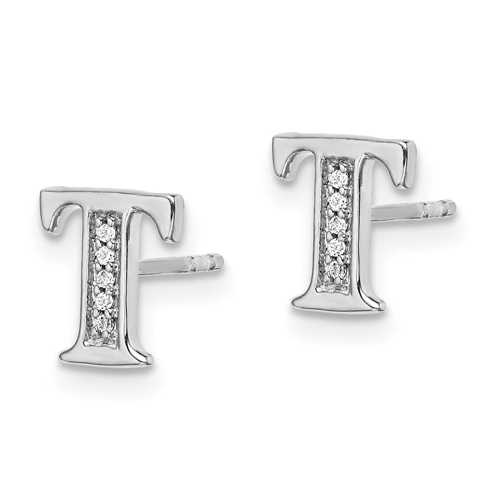 14k White Gold Diamond Initial T Earrings