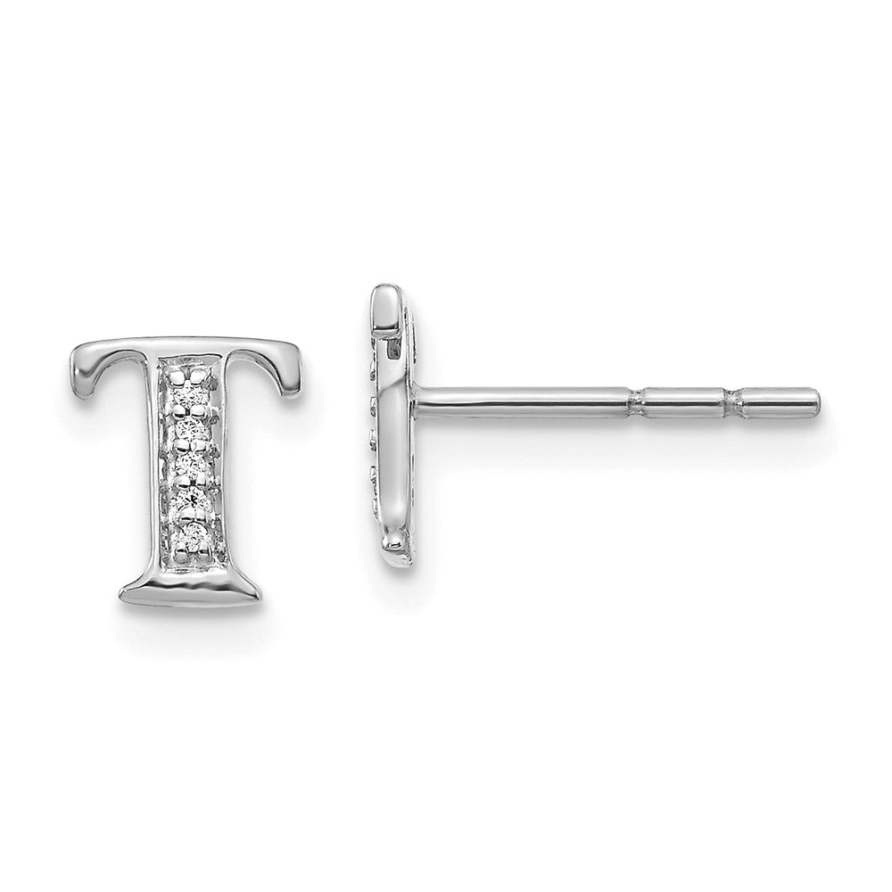 14k White Gold Diamond Initial T Earrings