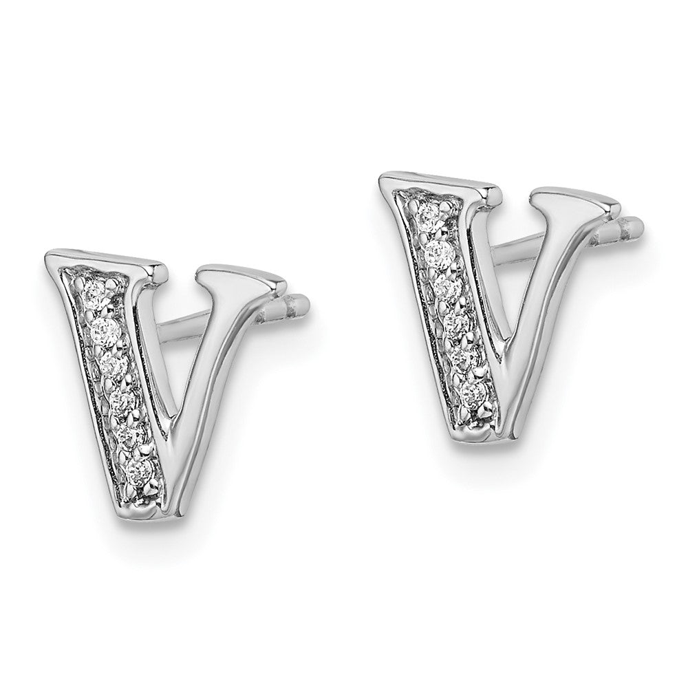 14k White Gold Diamond Initial V Earrings