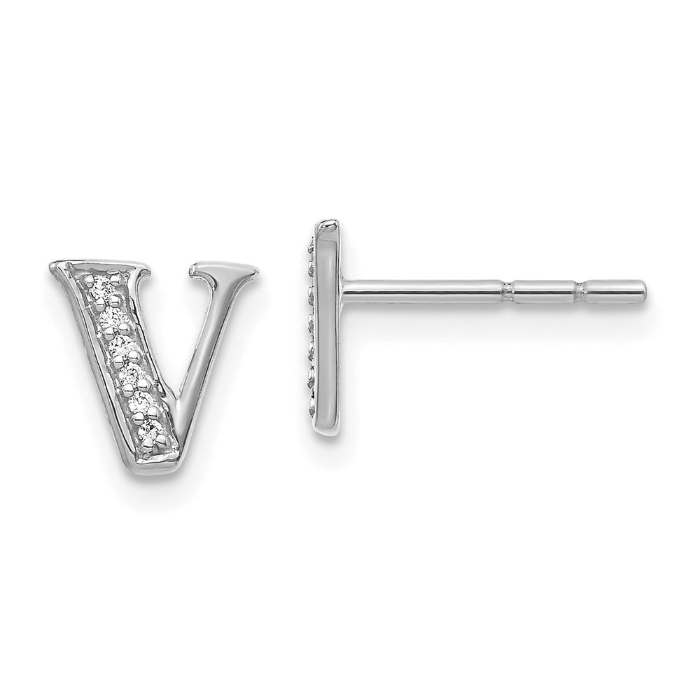 14k White Gold Diamond Initial V Earrings