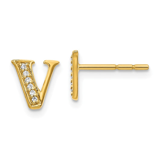 14k Diamond Initial V Earrings