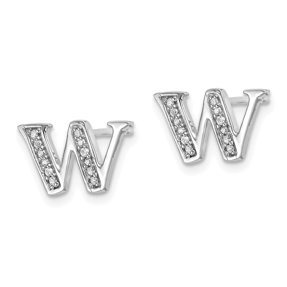 14k White Gold Diamond Initial W Earrings
