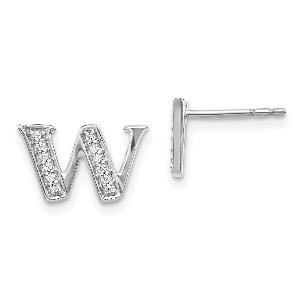 14k White Gold Diamond Initial W Earrings