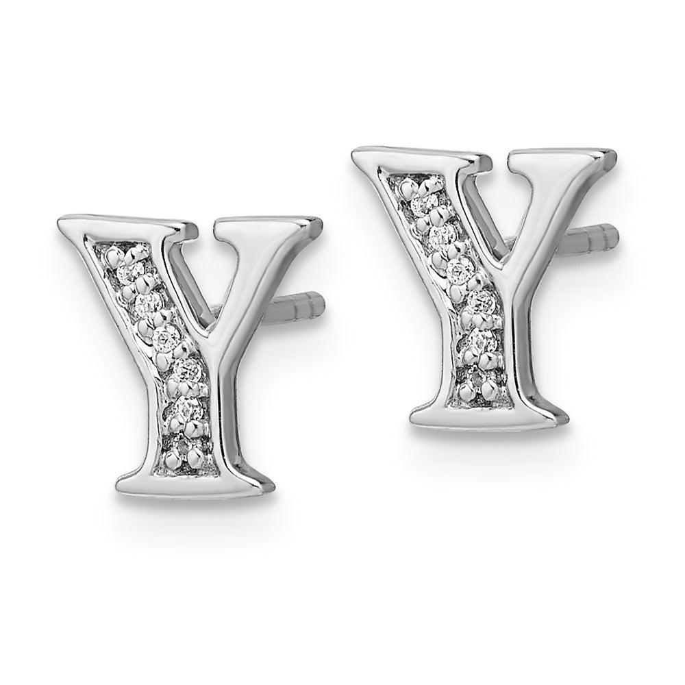 14k White Gold Diamond Initial Y Earrings