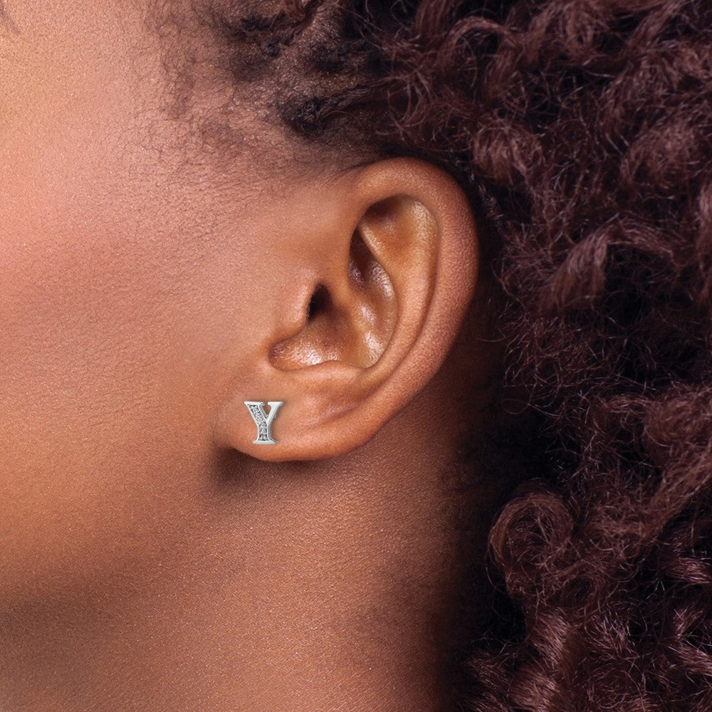 14k White Gold Diamond Initial Y Earrings