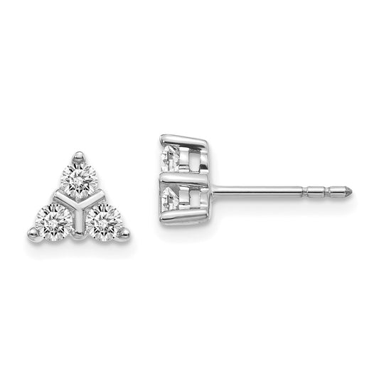 14k White Gold 3-stone Diamond Triangle Earrings