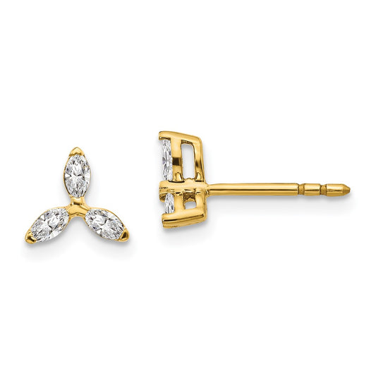 14k 3-stone Diamond Triangle Earrings