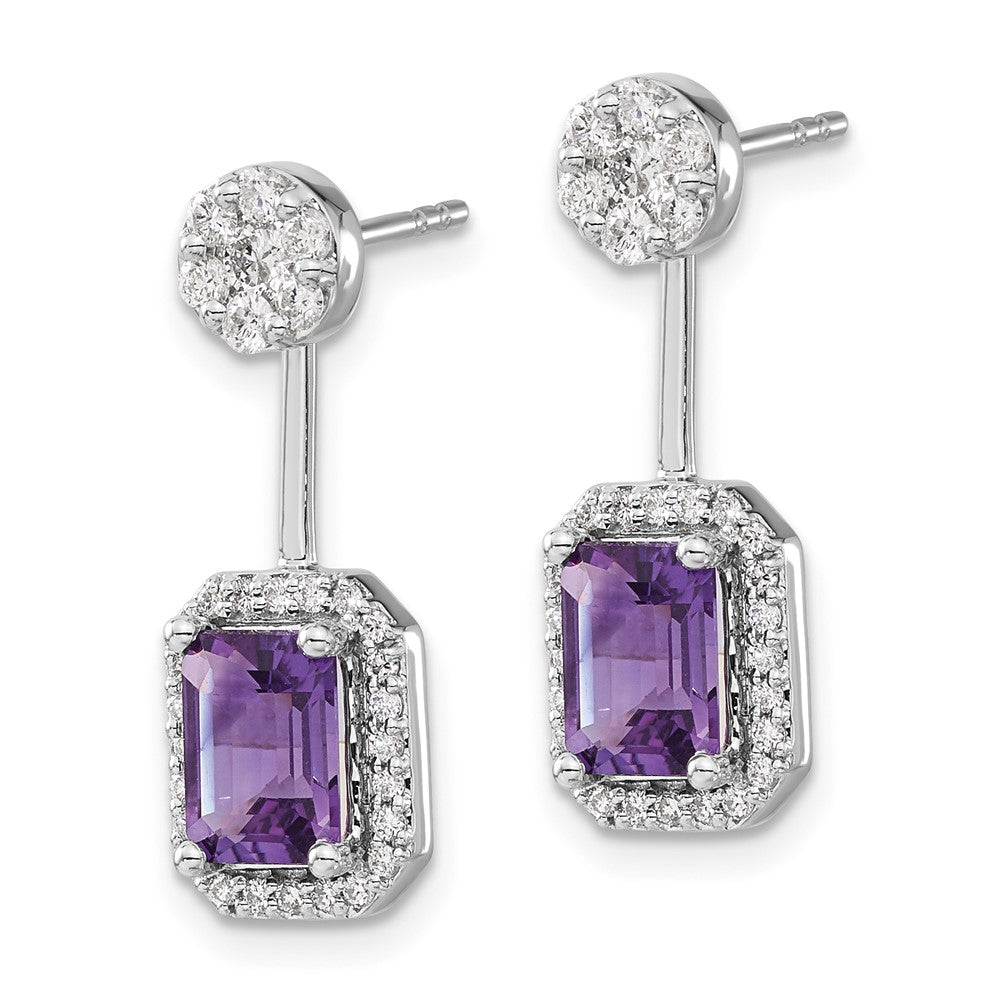 14k White Gold Diamond/Amethyst Front/Back Earrings