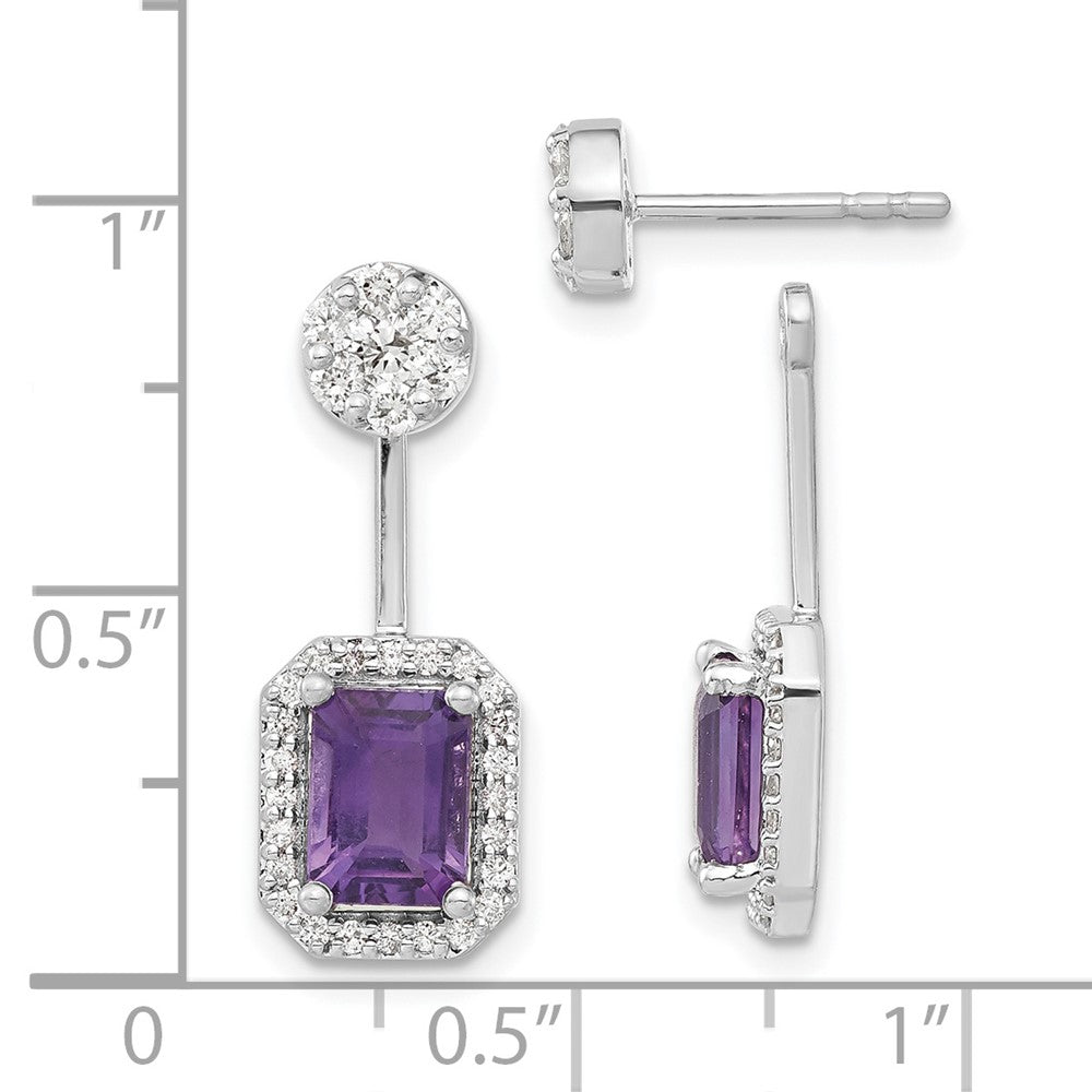 14k White Gold Diamond/Amethyst Front/Back Earrings