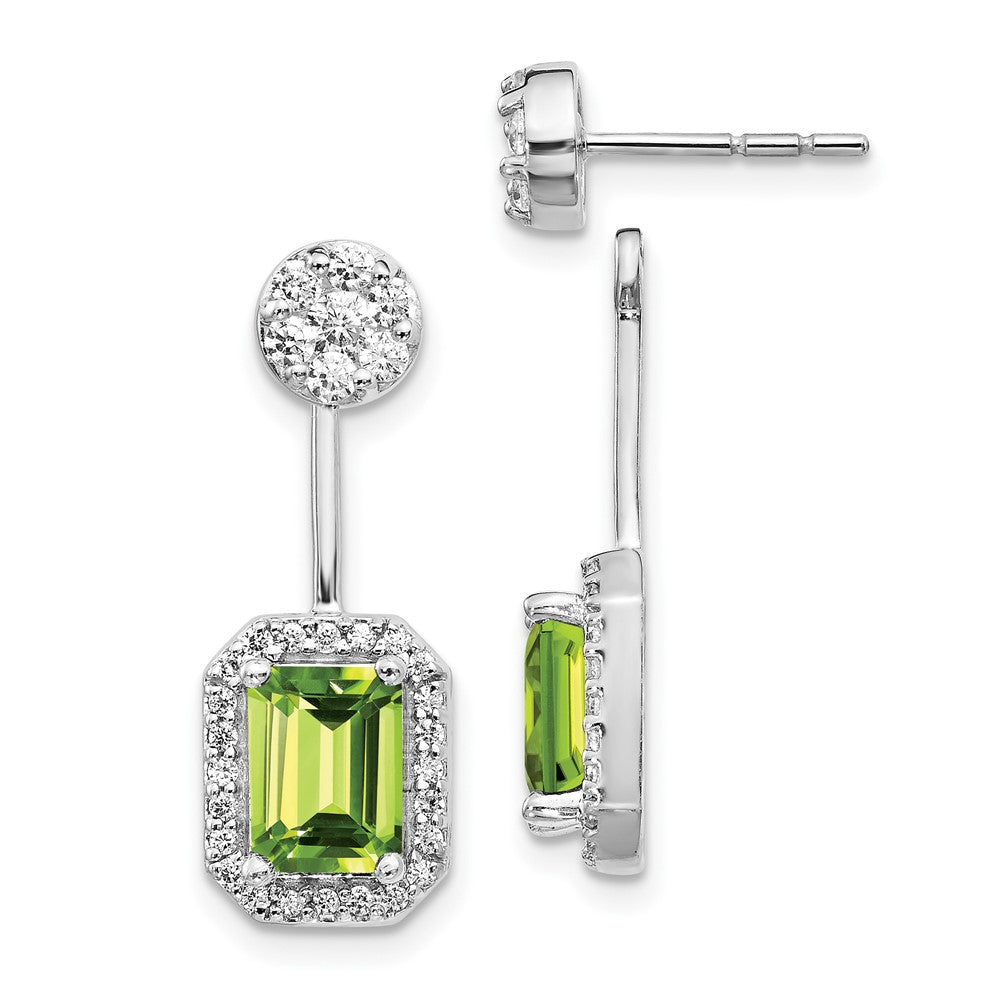 14k White Gold Diamond/Peridot Front/Back Earrings