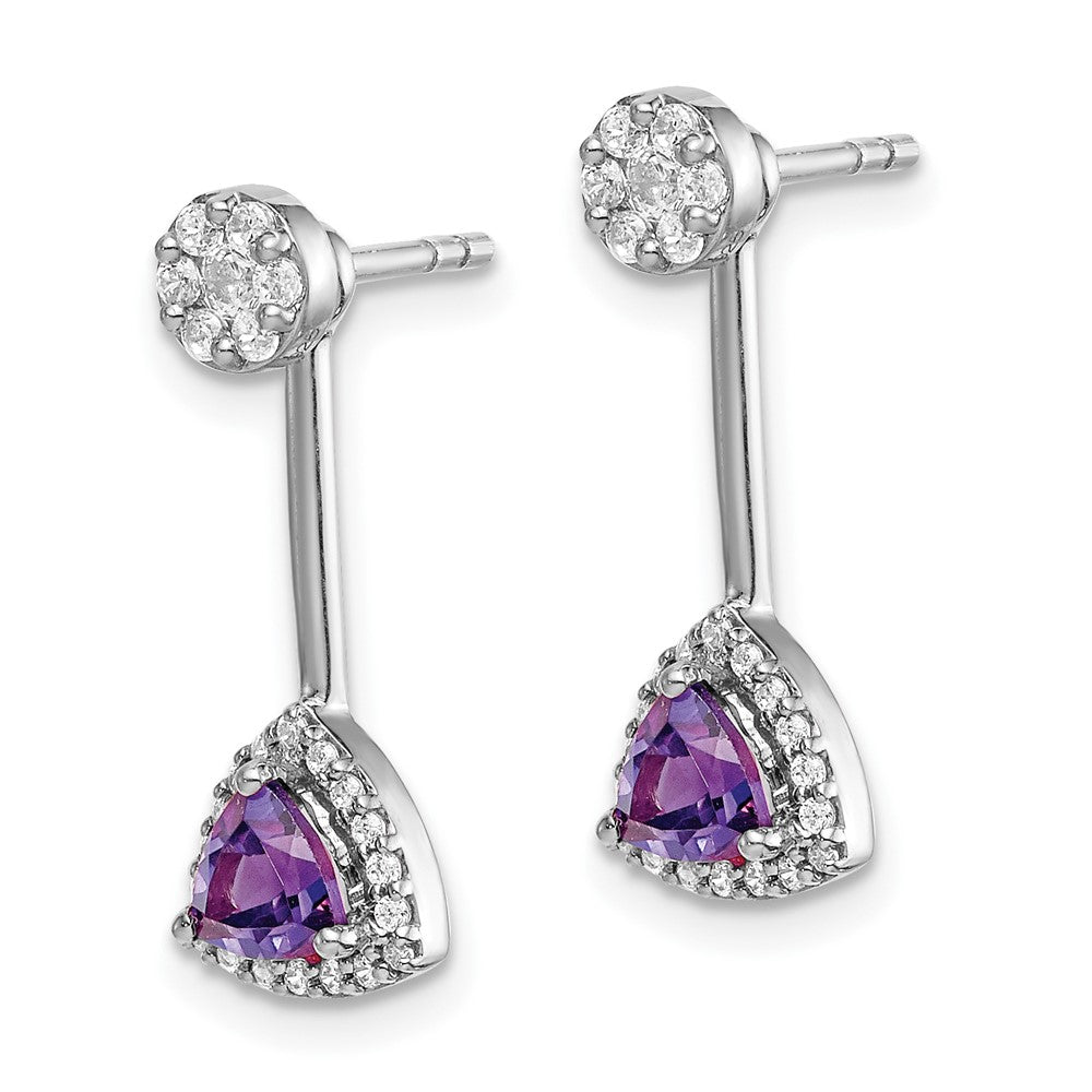 14k White Gold Diamond/Trillion Amethyst Front/Back Earrings