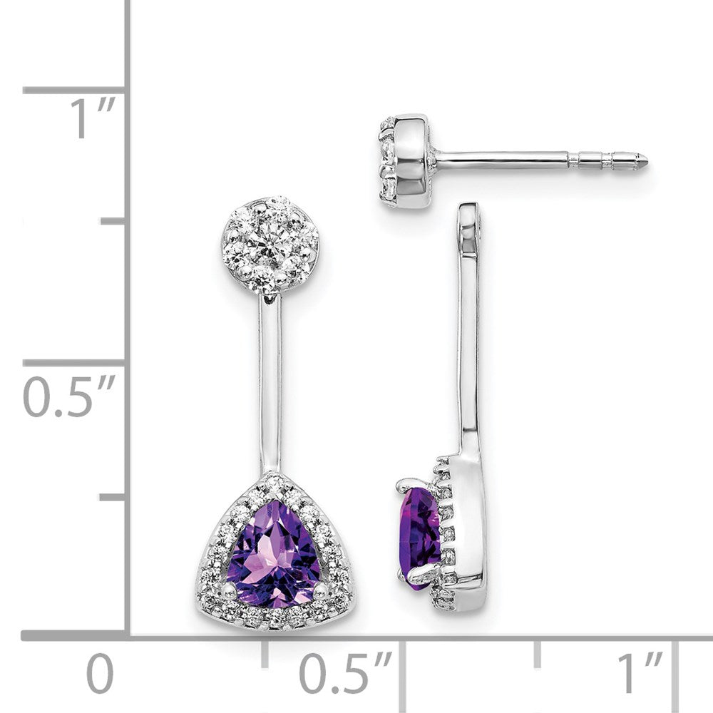 14k White Gold Diamond/Trillion Amethyst Front/Back Earrings