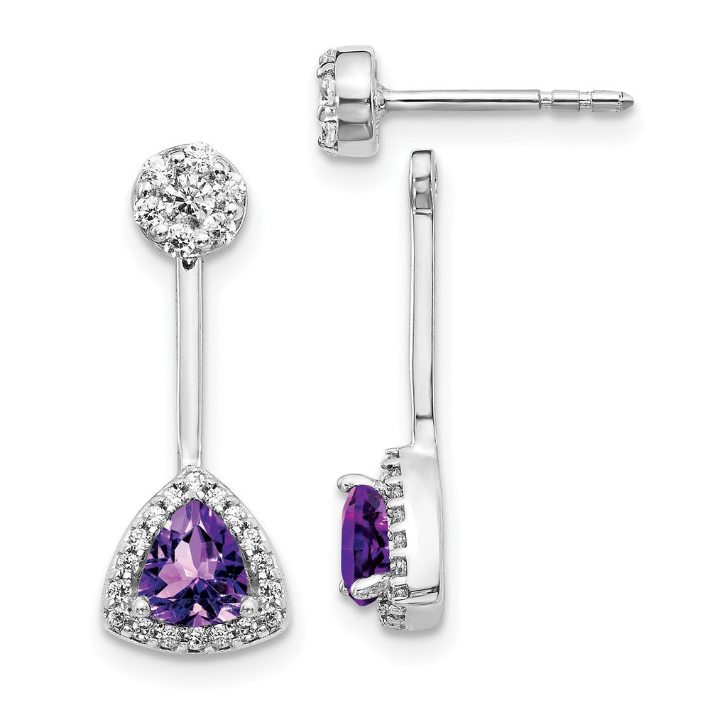 14k White Gold Diamond/Trillion Amethyst Front/Back Earrings