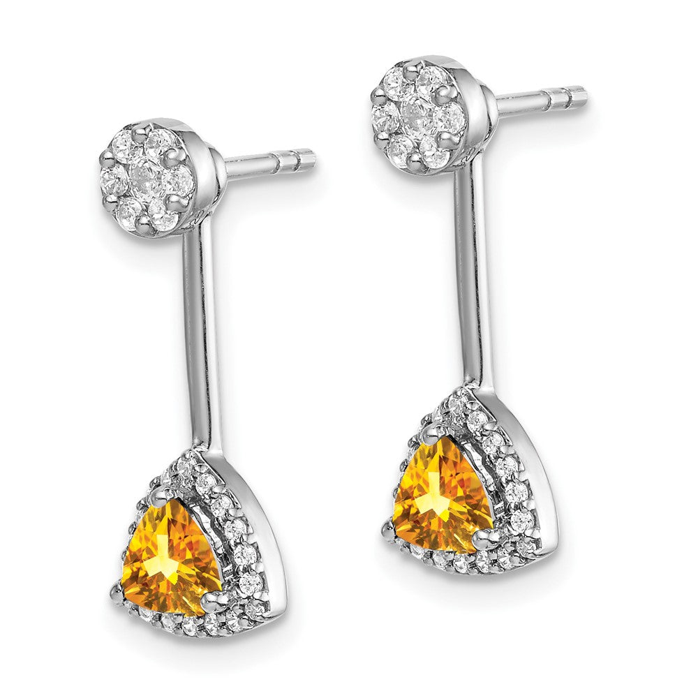 14k White Gold Diamond/Trillion Citrine Front/Back Earrings