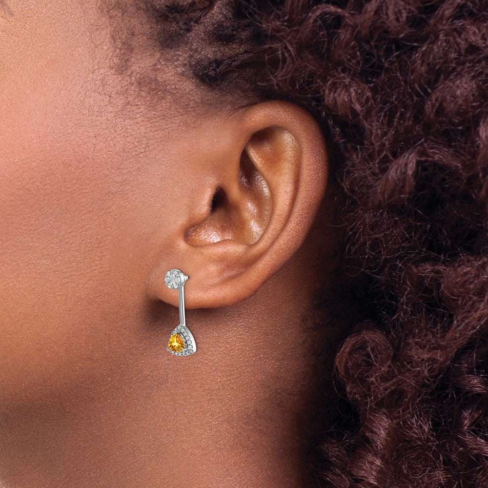 14k White Gold Diamond/Trillion Citrine Front/Back Earrings