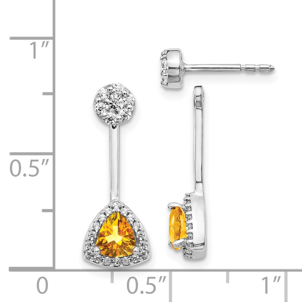 14k White Gold Diamond/Trillion Citrine Front/Back Earrings