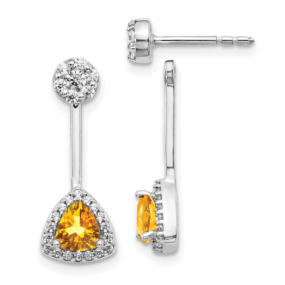 14k White Gold Diamond/Trillion Citrine Front/Back Earrings