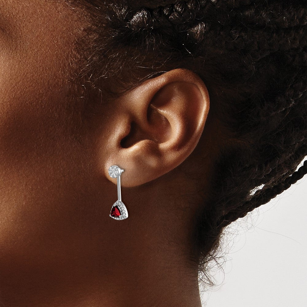 14k White Gold Diamond/Trillion Garnet Front/Back Earrings