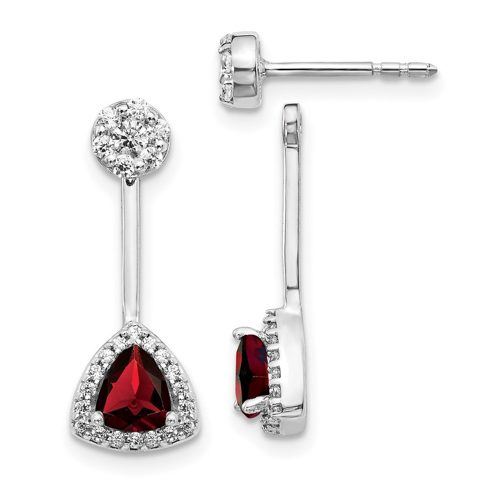 14k White Gold Diamond/Trillion Garnet Front/Back Earrings