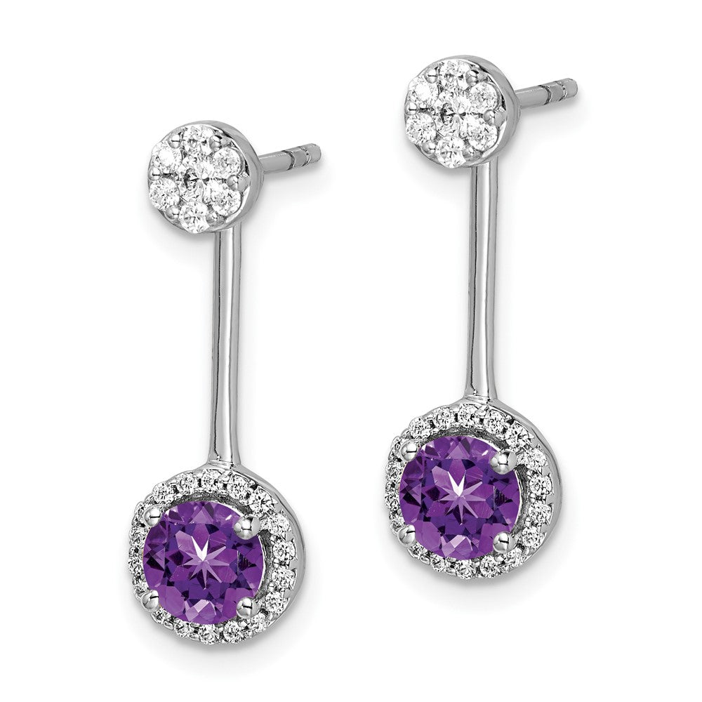 14k White Gold Diamond/Amethyst Front/Back Earrings