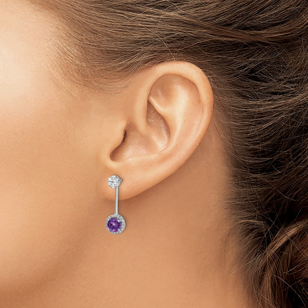 14k White Gold Diamond/Amethyst Front/Back Earrings
