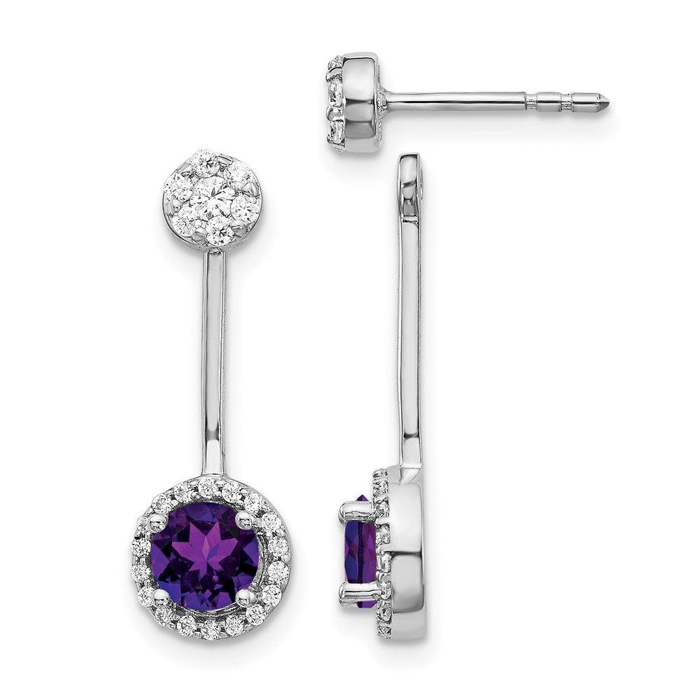 14k White Gold Diamond/Amethyst Front/Back Earrings