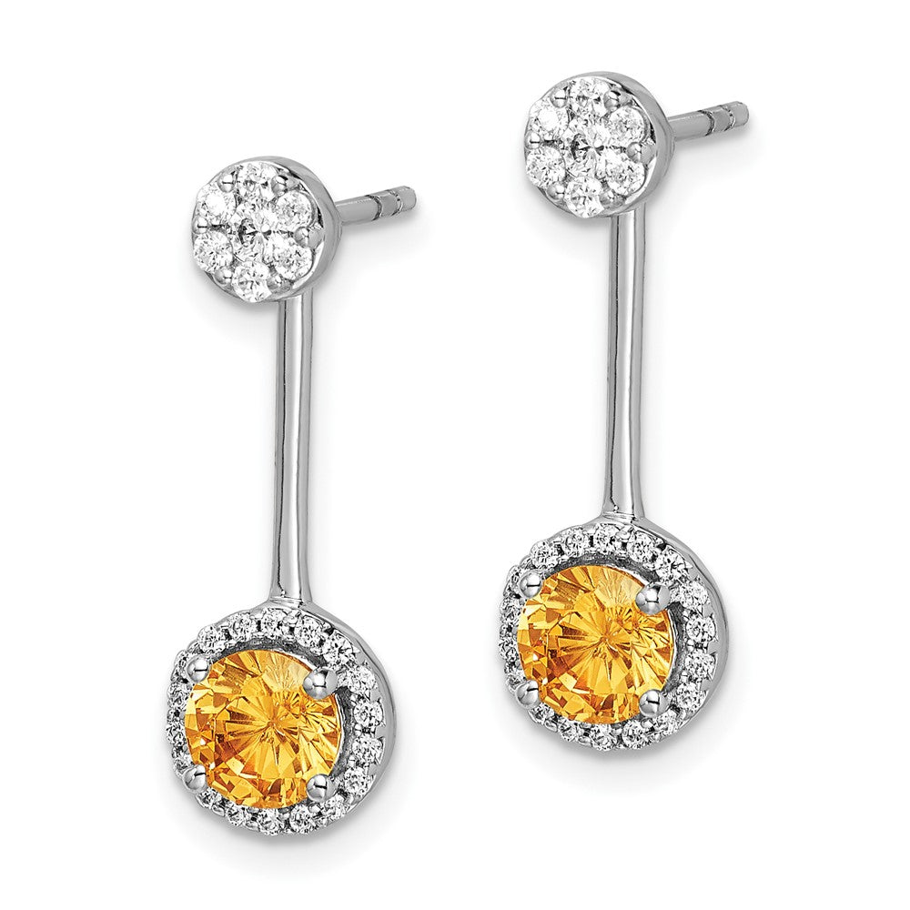 14k White Gold Diamond/Citrine Front/Back Earrings