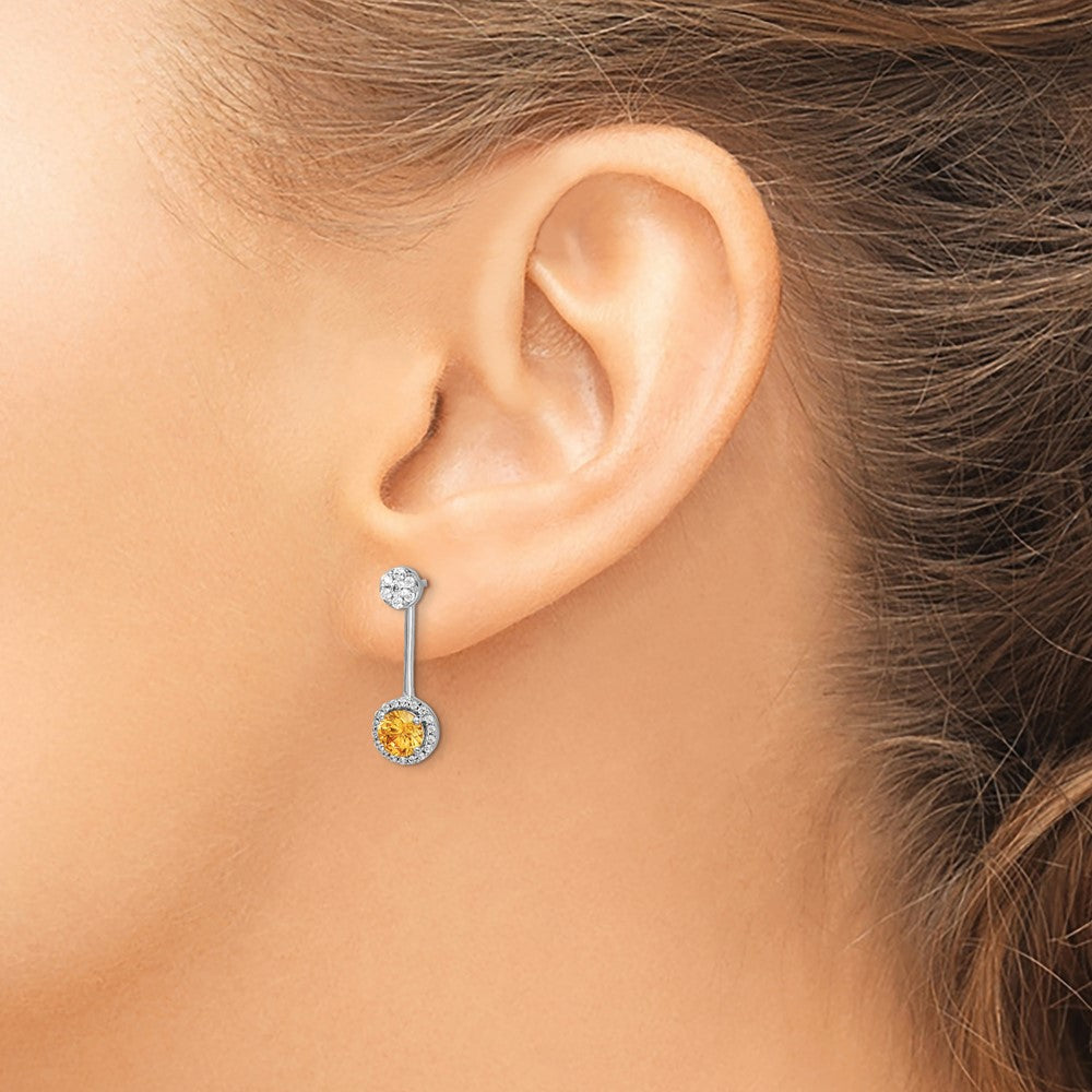 14k White Gold Diamond/Citrine Front/Back Earrings
