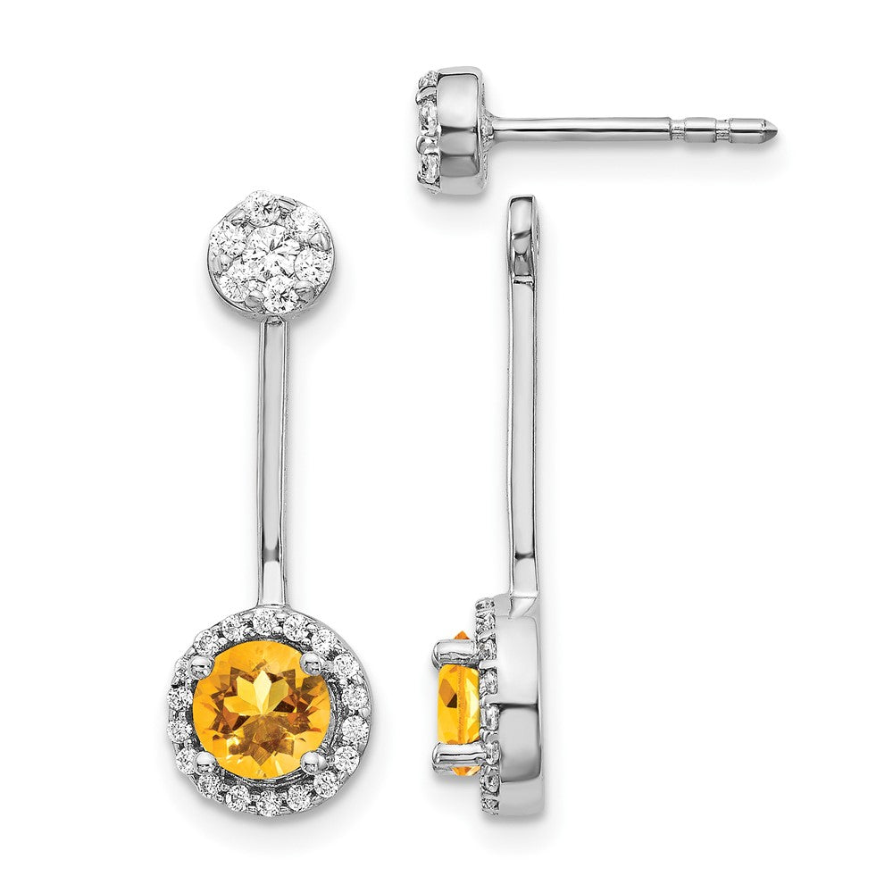 14k White Gold Diamond/Citrine Front/Back Earrings