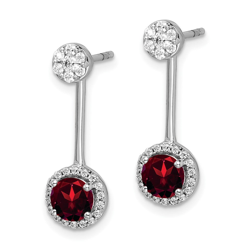 14k White Gold Diamond/Garnet Front/Back Earrings